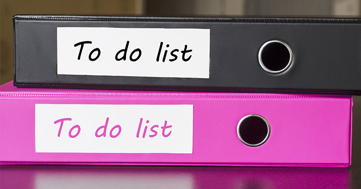 black and pink binders with to do list on the spine