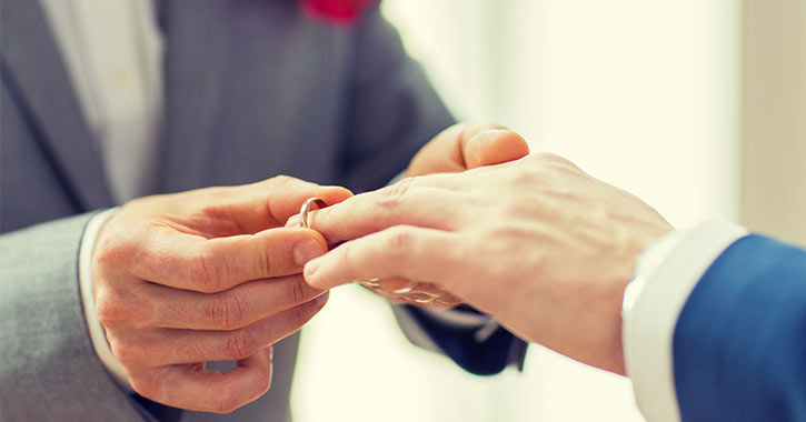 groom putting ring on groom