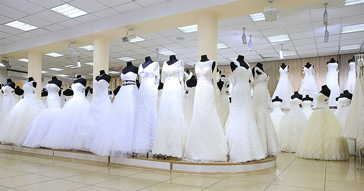 wedding dresses on display