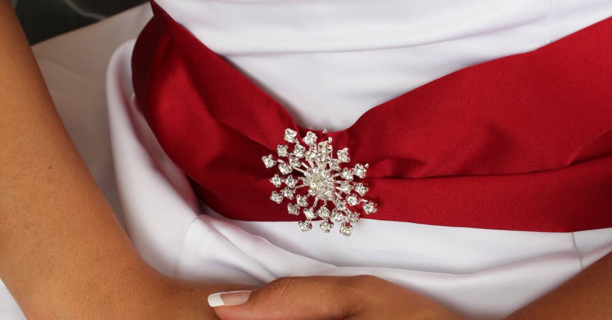 red sash on wedding dress