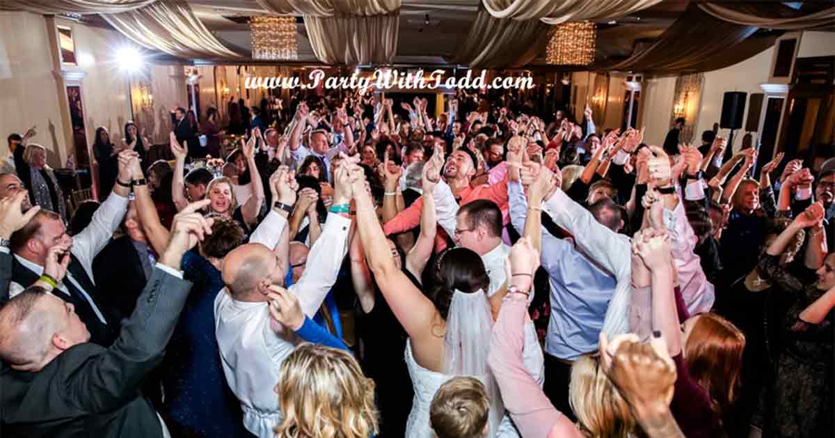 Guests dancing at a wedding reception
