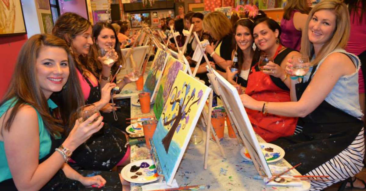 women at a paint and sip